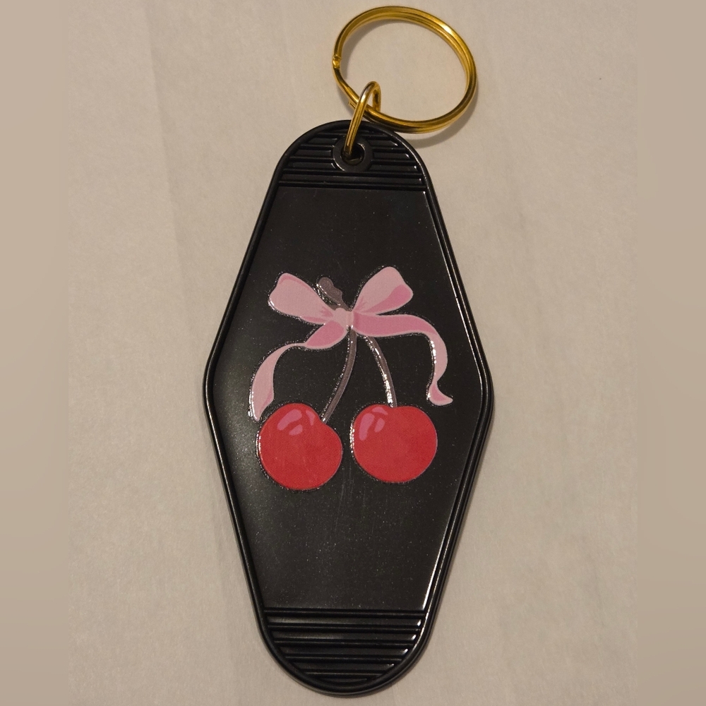 Hand Crafted Black Key Holder with Red and Pink Cherry Design